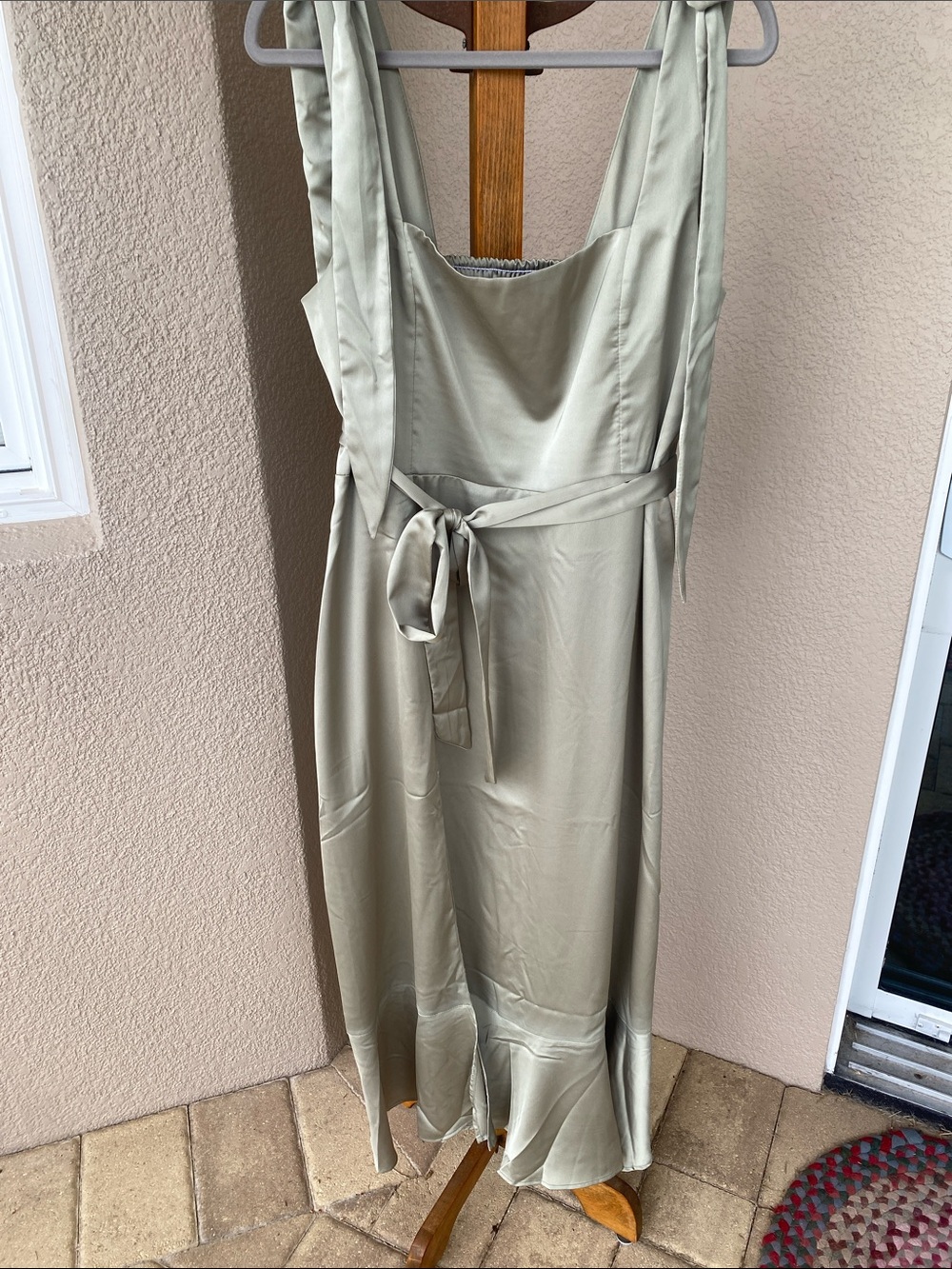 Show Me Your MuMu Sage Satin Tie-Waist Maxi Dress